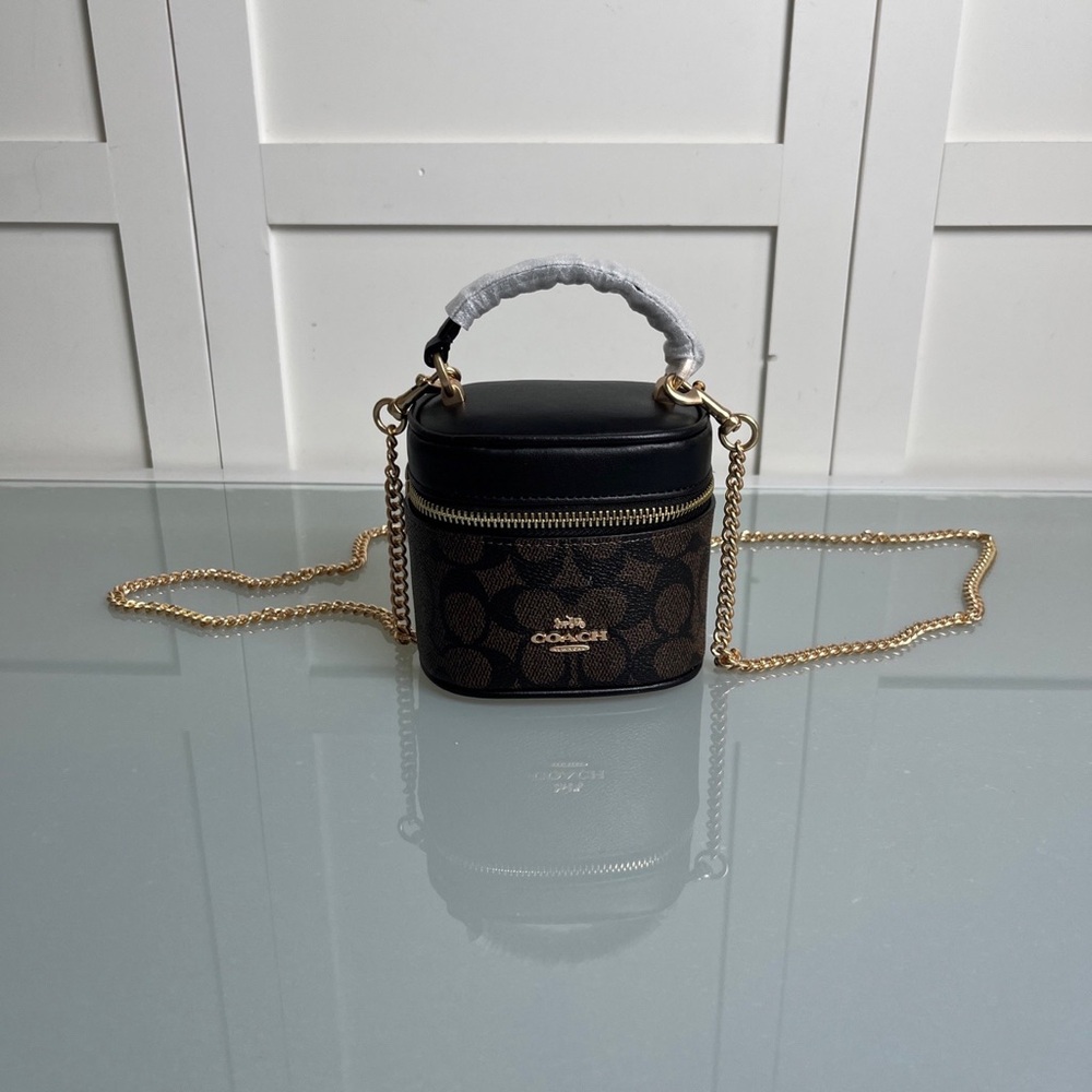 Coach Brown/Black Signature Mini Vanity Crossbody with Gold Chain